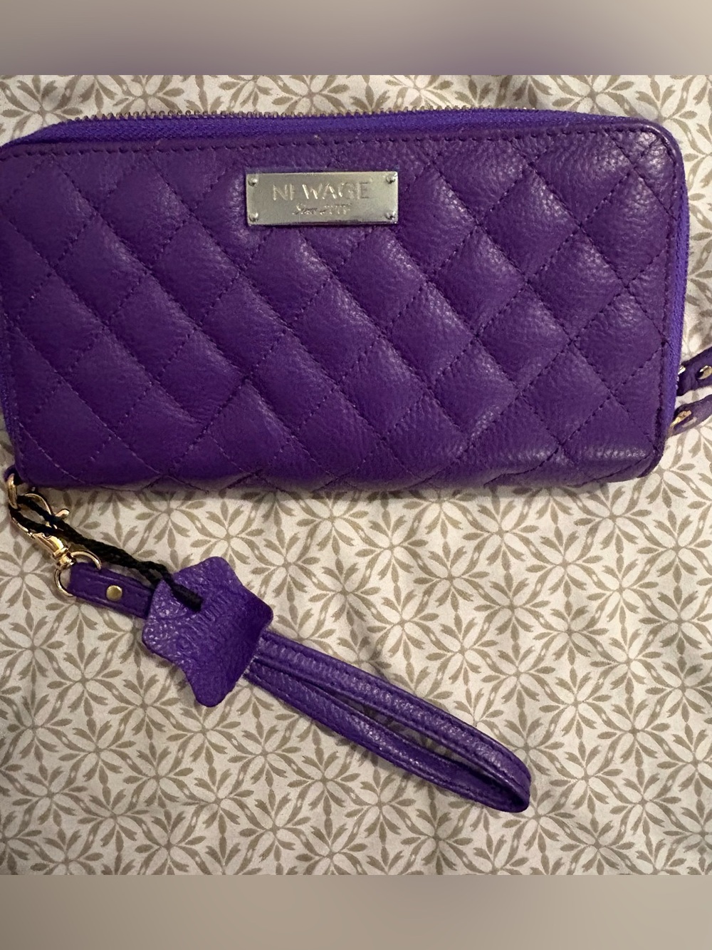 419- NWOT Purple Quilted leather Wristlet Clutch with Detachable Strap